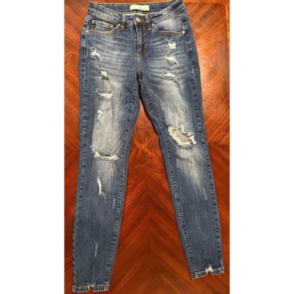KanCan Womens 5/26 Skinny Jeans Distressed Ripped Stretch Denim‎ Y2K Medium Wash